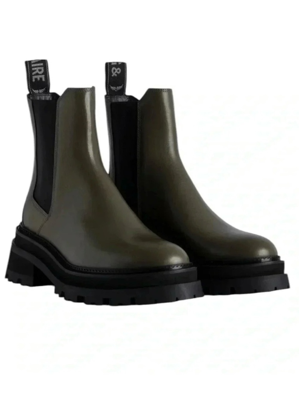 Zadig & Voltaire Chelsea Military Boots Calfskin Leather Olive Green Size 39 new